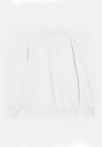 Sudadera gris de manga larga, con cuello redondo y una textura suave. Puños y dobladillo acanalados, con un diseño simple y de un solo color.