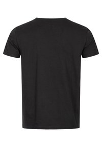 Zwarte T-shirt met korte mouwen van katoen, met een klassieke ronde halslijn en een gladde, egale textuur zonder zichtbare logo's of patronen.