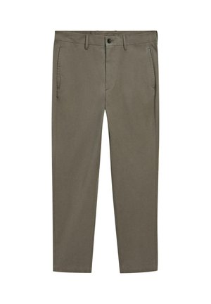 Khaki katoenen chinos met een slim fit, voorzien van zijzakken, een ritssluiting en een knoopsluiting. Soepele textuur en recht pijp ontwerp.