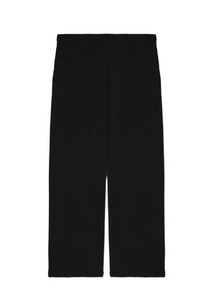 Zwarte cropped broek van zachte stof, met een rechte snit, mid-rise tailleband en zonder zichtbare versieringen of zakken.