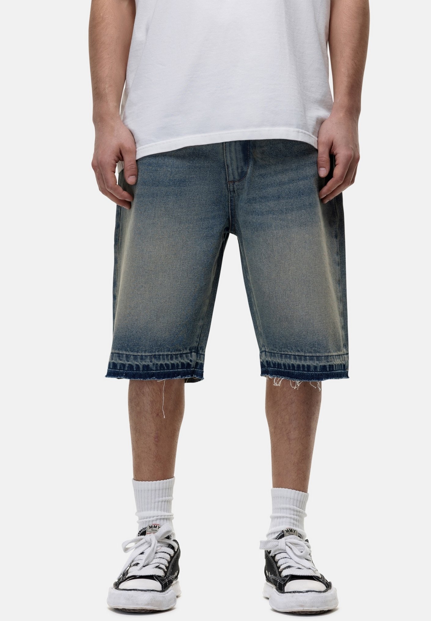 Good For Nothing DISTRESSED WIDE LEG SHORTS Short en jean blue
