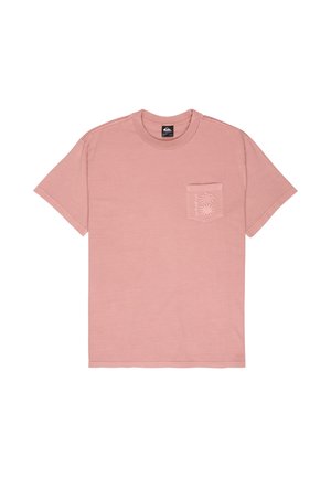 Roze katoenen T-shirt met een ronde hals, korte mouwen en een borstzakje met een zonontwerp. Zachte textuur, casual pasvorm.