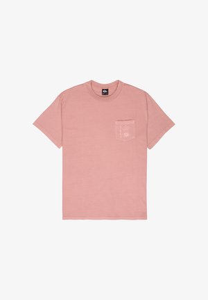 Roze katoenen T-shirt met een ronde hals, korte mouwen en een borstzakje met een zonontwerp. Zachte textuur, casual pasvorm.