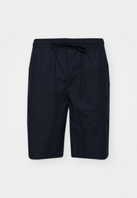 Mörkblå badbyxor med elastisk midja och justerbar dragsko. Lättviktig tyg med en slät yta, knälång skärning.