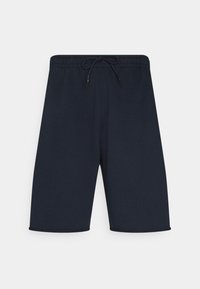 Marineblaue Shorts aus weichem Stoff, mit einem elastischen Bund und Kordelzug, abgeschlossen mit gesäumten Kanten.