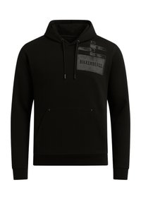 Felpa nera con cappuccio realizzata in tessuto morbido. Presenta una tasca frontale, coulisse e una toppa testurizzata con il logo "BIKKEMBERGS".