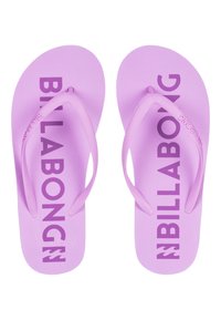 Pair of purple Billabong flip-flops with textured soles and thong straps, brand name printed on footbeds and straps.