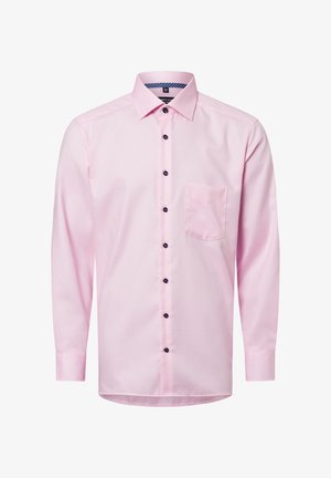 Lichtroze overhemd met lange mouwen en een button-down kraag, voorzien van donkere knopen en een borstzak. Stevige stof en een getailleerde pasvorm.