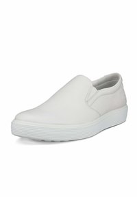Scarpe slip-on bianche in pelle testurizzata, con punta arrotondata, pannelli laterali elasticizzati e suola in gomma bianca testurizzata.