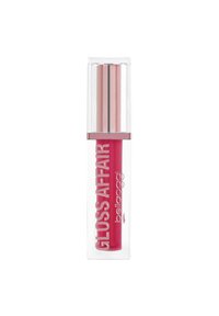 Gloss Affair lucidalabbra in un tubo trasparente con applicatore rosa, presenta un lucidalabbra rosa all'interno e un tappo metallico argento.