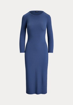 Lauren Ralph Lauren, BUTTON-TRIM RIB-KNIT MIDI DRESS - Φόρεμα ημέρας - inky blue