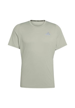 Světle šedé sportovní tričko s krátkým rukávem, kulatým výstřihem a malým reflexním logem Adidas na horní levé straně hrudi.