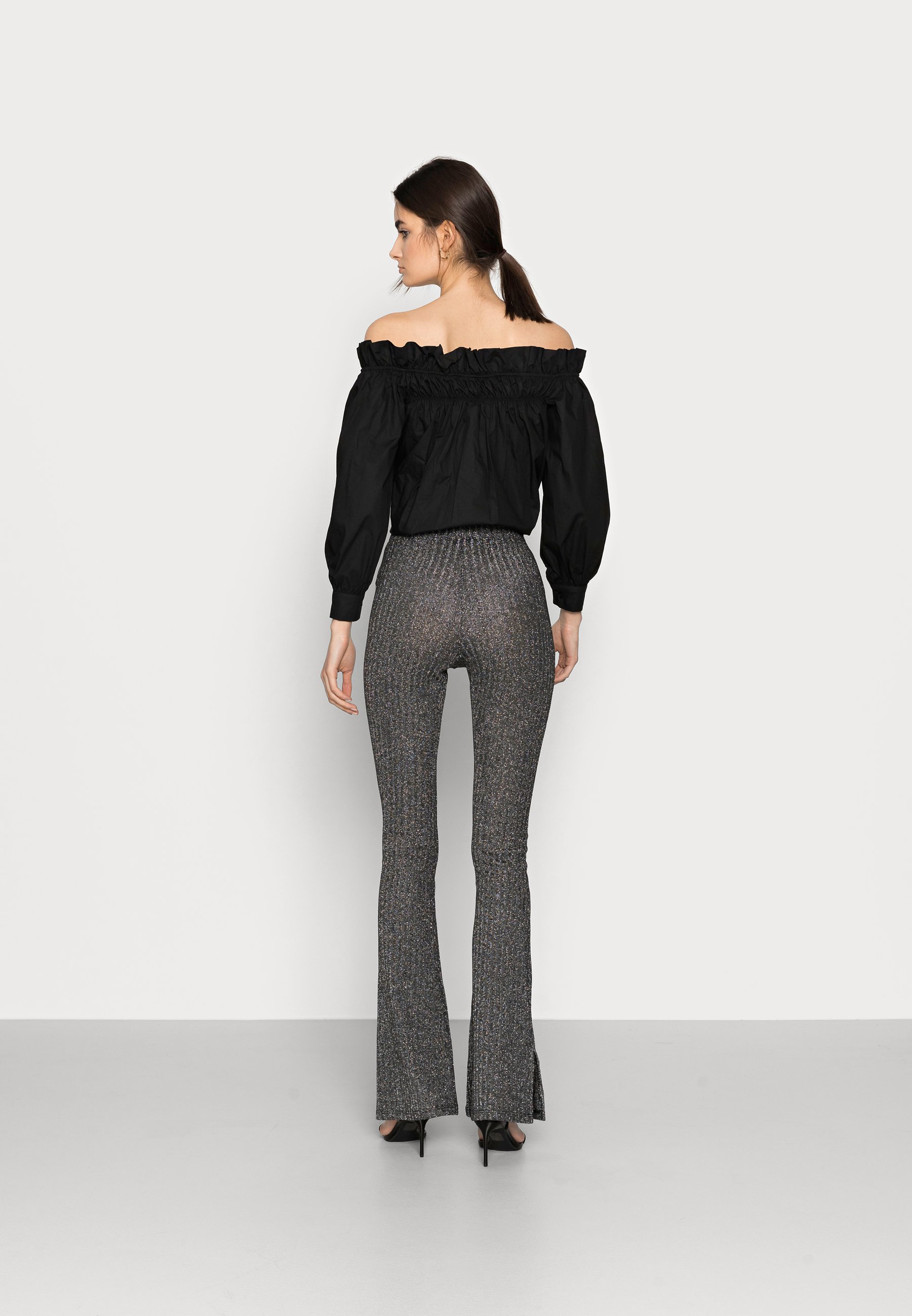 Topshop Tall GLITTER FLARE - Broek - black/Zwart - Zalando.nl