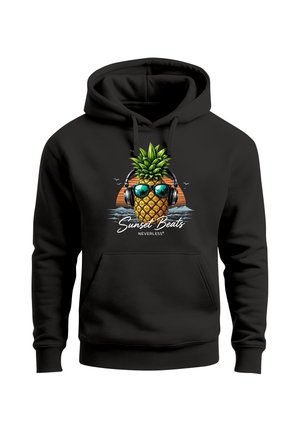 Neverless, HOODIE HERREN PRINT - ANANAS DESIGN SUNSET BEATS - AUFDRUCK - Hoodie - schwarz