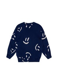 Felpa navy con motivi di faccine sorridenti bianchi, maniche lunghe e scollo a girocollo. Tessuto morbido con vestibilità rilassata.