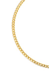 Gold Chain-Halskette mit ineinandergreifenden Gliedern und einer glatten, glänzenden Oberfläche. Das Design ist flach und hat eine gleichmäßige Breite über die gesamte Länge.