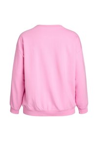 Roza jopa z okroglim izrezom, padajočimi rameni in žepi z obrobo. Ponuja sproščen kroj s zbranim robom in gladko teksturo tkanine.