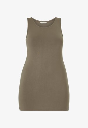 Débardeur sans manches couleur kaki avec un col rond. Fabriqué en coton extensible et lisse. Design simple et ajusté avec un ourlet droit.