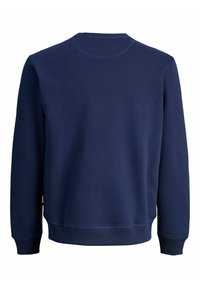 Sweatshirt lung bleu marin cu mâneci lungi, cu manșete și tiv ondulat, decolteu rotund, prezentat din spate pe un fundal alb.
