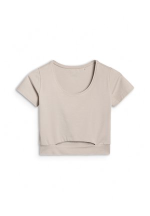 4F, 4F T-SHIRT CROP TOP GŁADKI DAMSKI - BIAŁY L - T-shirt print - beige
