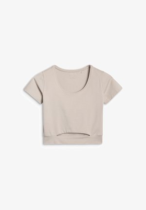 4F, 4F T-SHIRT CROP TOP GŁADKI DAMSKI - BIAŁY L - T-shirt print - beige