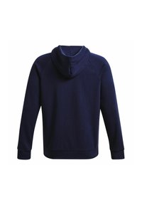 Felpa con cappuccio di colore blu navy, con maniche lunghe, polsini e orlo a coste, tessuto morbido e vestibilità ampia.