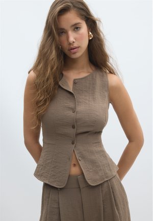 Stradivarius, SLEEVELESS BUTTONED TOP 02031525 - Vesta - mottled light brown