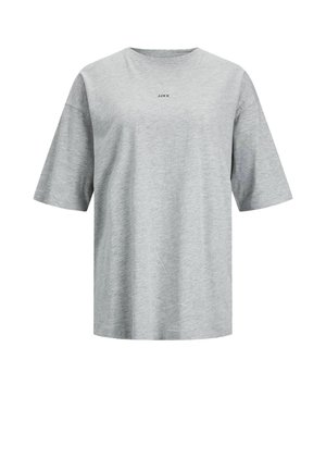 Grå T-skjorte laget av mykt stoff, med rund hals og korte ermer. På forsiden vises teksten "JJXX" i et subtilt design.