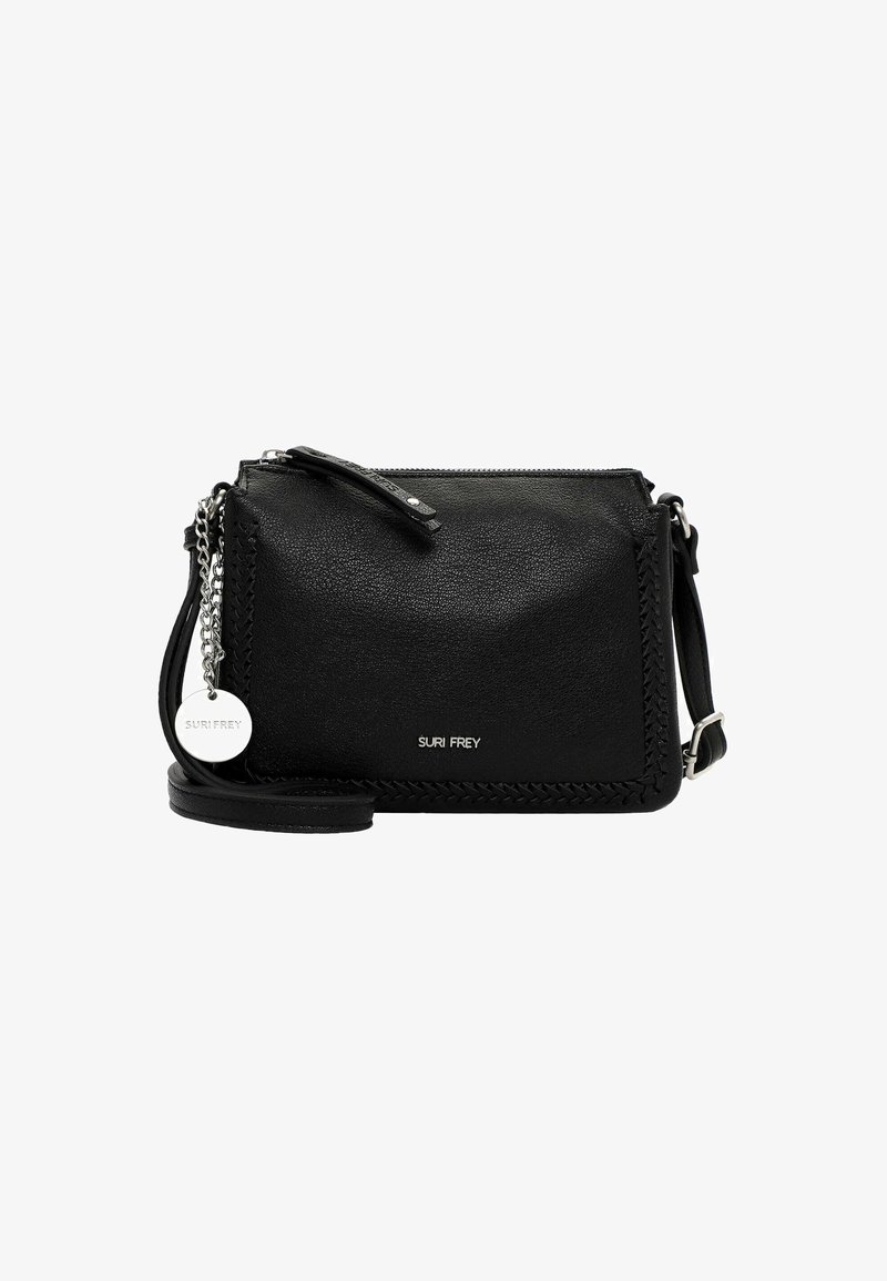 Must värvi nahast käekott tekstureeritud viimistlusega, lukuga sulgemine ja reguleeritav rihm. Omab punutud detaile ja metallist logo sildi.