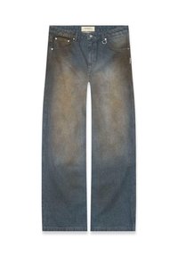 Bredde ben blå jeans med en gradient overgang fra mørk til lys. Lavet af denim, med fem lommer og metal hardware detaljer.