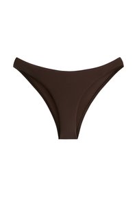 Hnědé bikiny spodní díl s hladkou texturou, středním pokrytím a bezproblémovým designem s jemným zakřivením na okrajích.