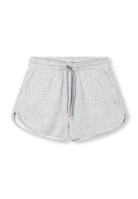 Shorts in cotone grigio con vita elasticizzata e lacci. Presentano due tasche laterali e orli curvi per facilitare il movimento.