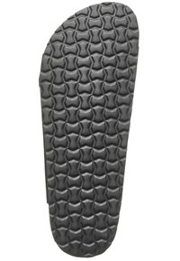 Svart gummisula med en texturerad, bikakeformad mönster för bättre grepp, med en rund form och släta kanter. Robust design som är lämplig för skor.