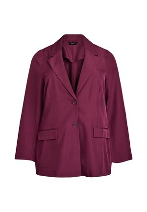 Burgundergrauer Blazer mit Reverskragen, zwei Fronttaschen und drei Knöpfen. Hergestellt aus glattem Stoff, mit taillierter Passform und langen Ärmeln.