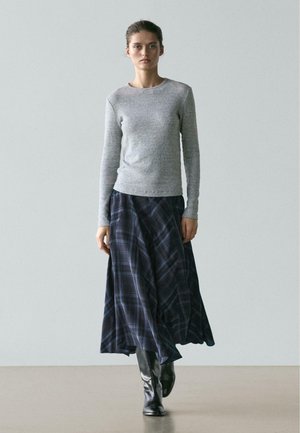 CHECK PRINT FLOWING GODET  - Áčková sukně - dark blue