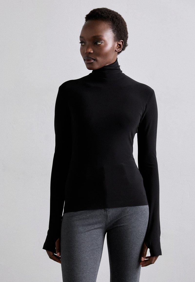 Norma Kamali SLIM FIT LONG SLEEVE TURTLE - Maglietta a manica lunga - black
