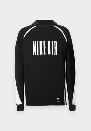Cămașă neagră cu mâneci lungi, cu inscripția albă "NIKE AIR", accesorii dintr-un panou alb contrastant pe mâneci, realizată dintr-un material moale.