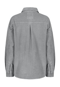 Grijze corduroy shirt met een rugpleat, brede kraag en knoopmanchetten. Kenmerkt zich door verticale ribbeling en een casual silhouet.