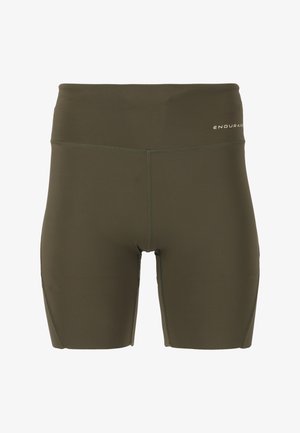 Sportsshorts i olivengrøn, lavet af strækbart, glat stof. Høj talje med diskret branding og fladlock-syninger.