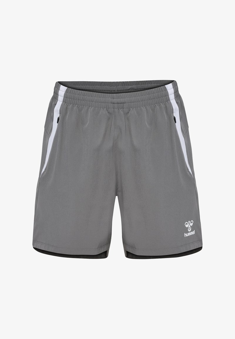 Grijze sportshorts met elastische tailleband, witte zijstrepen en logo. Gemaakt van lichtgewicht stof, voorzien van twee zakken.