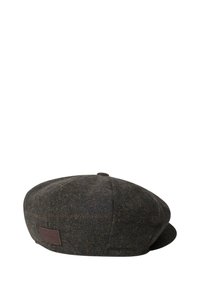 Vunačka kapica u tamnozelenoj i smeđoj herringbone uzorku. Ima okruglu krovu, mali vizir i kožni logo s strane.