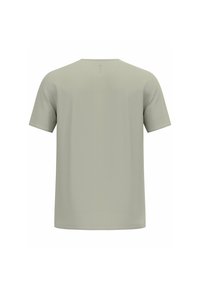 Lichtgrijs t-shirt met korte mouwen, gemaakt van een gladde stof. Het heeft een ronde hals en minimale naden voor een strak ontwerp.