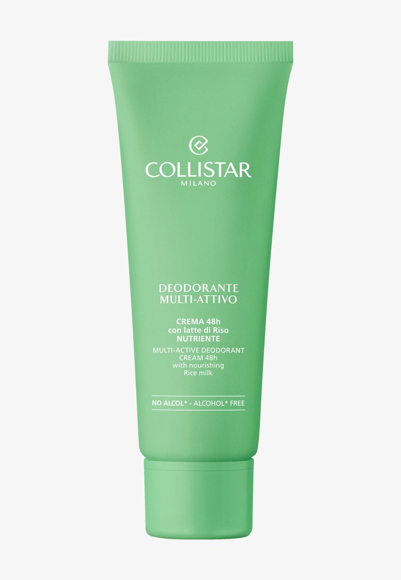 Tube vert de crème déodorante multi-active Collistar Milano avec lait de riz nourrissant, protection 48 heures et formule sans alcool.