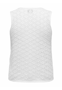 Witte mouwloze top met een getextureerd ruitpatroon, gemaakt van gebreide stof en met een ronde halslijn. De achterkant toont een gedetailleerde weving.