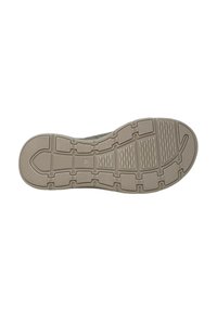 Suola delle scarpe caratterizzata da un design piatto in gomma con un motivo a onde. Colore beige chiaro con impugnature testurizzate e sezioni segmentate per una migliore aderenza.