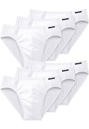 Bílé bavlněné trenýrky, balení šesti kusů, s elastickými pásky a kontrastním šitím, hladkou texturou a minimalistickým designem.