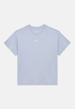Light blue short-sleeve Nike t-shirt with crew neck and white Nike swoosh logo centered on the chest.