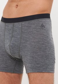 Γκρι μπξερ σορτς φτιαγμένα από μαλακό, υφασματισμένο ύφασμα με μαύρη ελαστική μέση. Διαθέτουν διακριτική ραφή και λογότυπο στο πλάι.