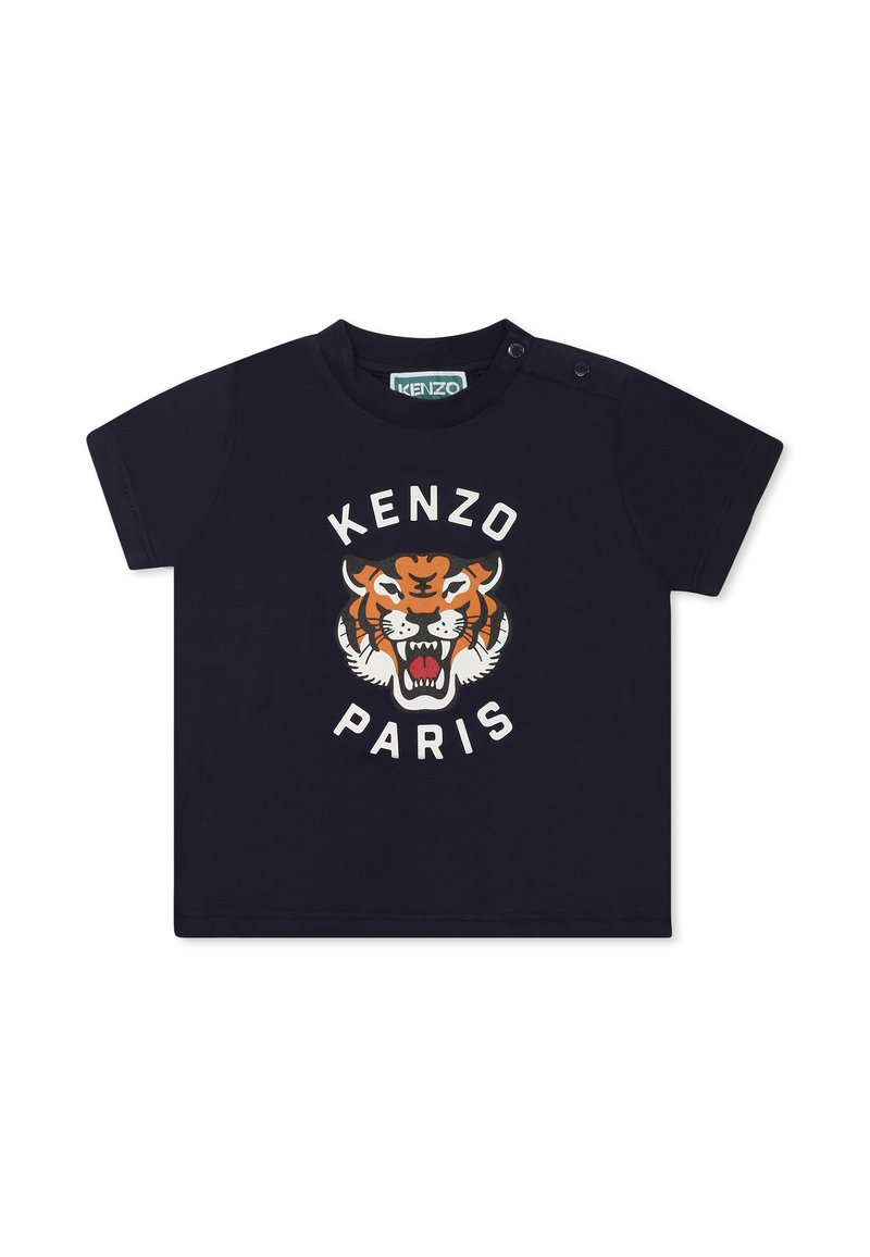 T-shirt blu navy a maniche corte con una grafica distintiva di un tigre e testo "KENZO PARIS". Chiusura a scatto sulla spalla per una facile vestibilità.