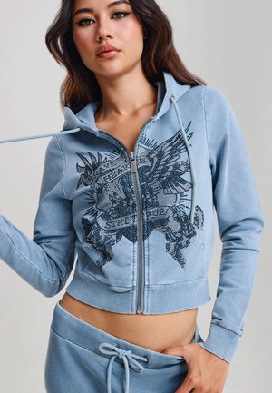 Ed Hardy, WOMENS STAY TRUE FITTED CROPPED WASHED ZIP THRU HOODIE - Sweater met rits - blue